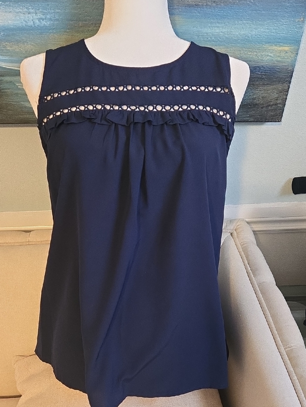 navy sleeveless blouse